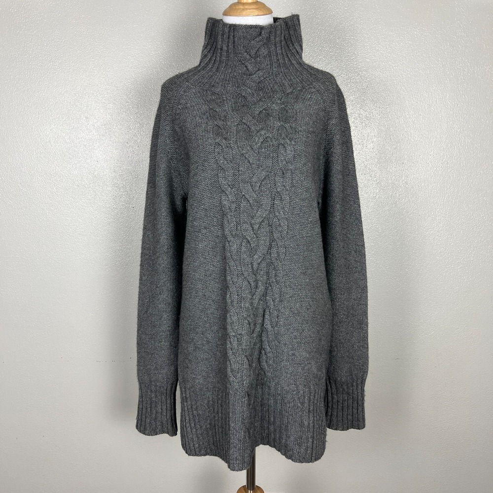 'S Max Mara Tunic Sweater Womens Small Gray Cable Knit Wool Cashmere Mock Neck S